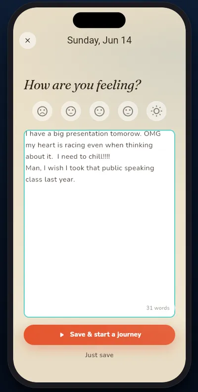 Shora check-in — writing a few words about how you feel