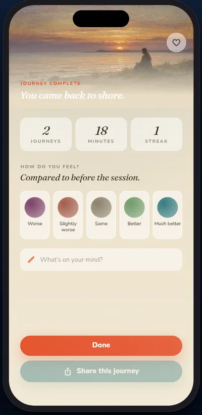 Rating how the session landed, compared to before